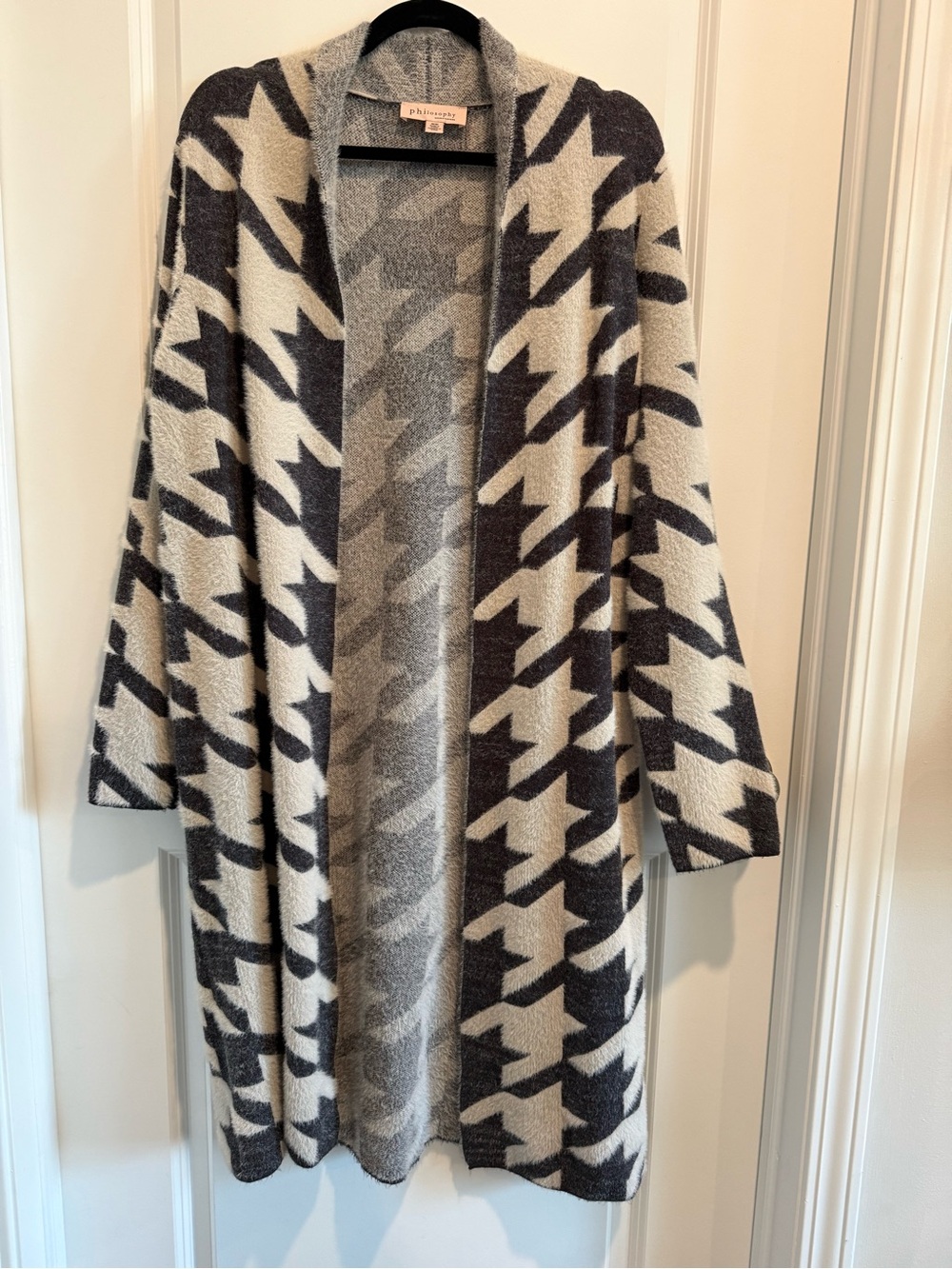Philosophy Black & Cream Houndstooth Open Cardigan